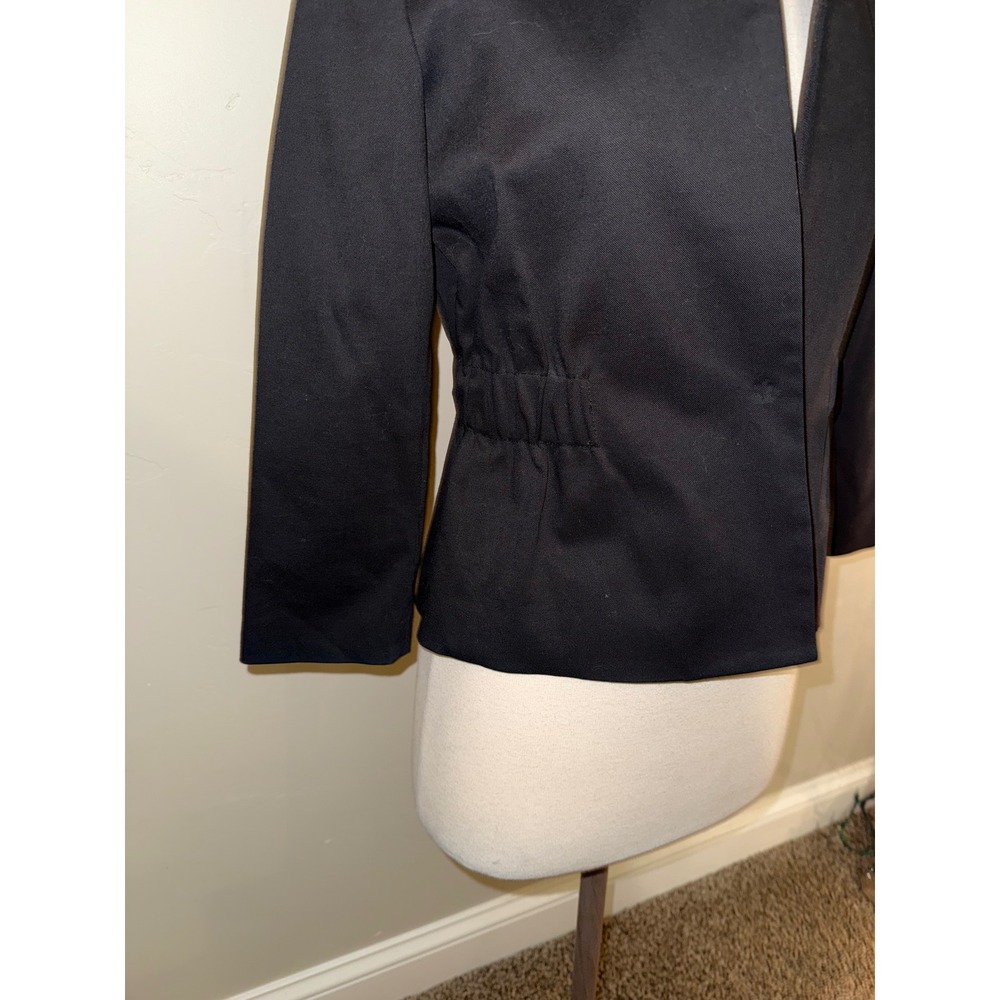 Theory Black Cropped Peplum Jacket Blazer Womens Size 4 Collarless - Picture 2 of 9